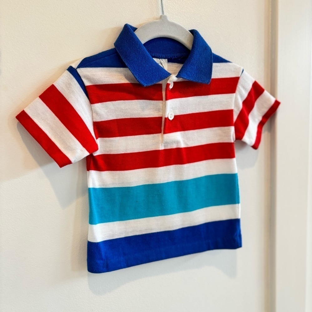 Knitite Vintage 80's Boys Wide Striped Short Sleeve Polo Shirt Size 2 Made U.S.A - Picture 3 of 9